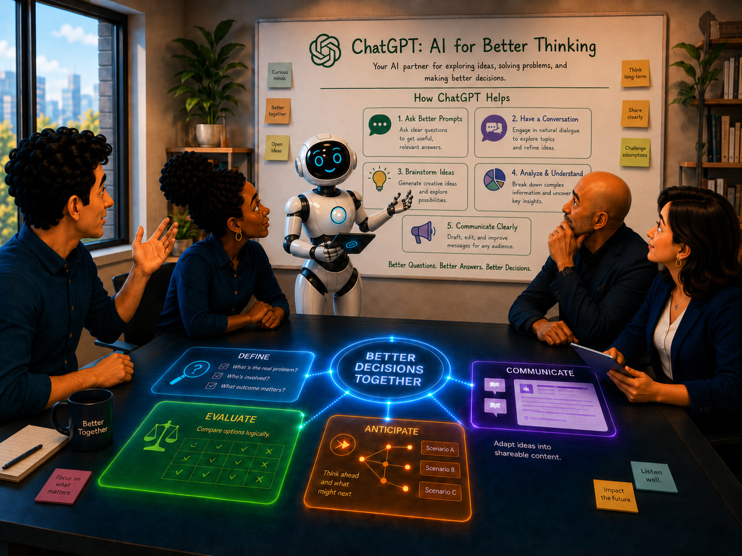 A professional team being briefed on FreeThought.