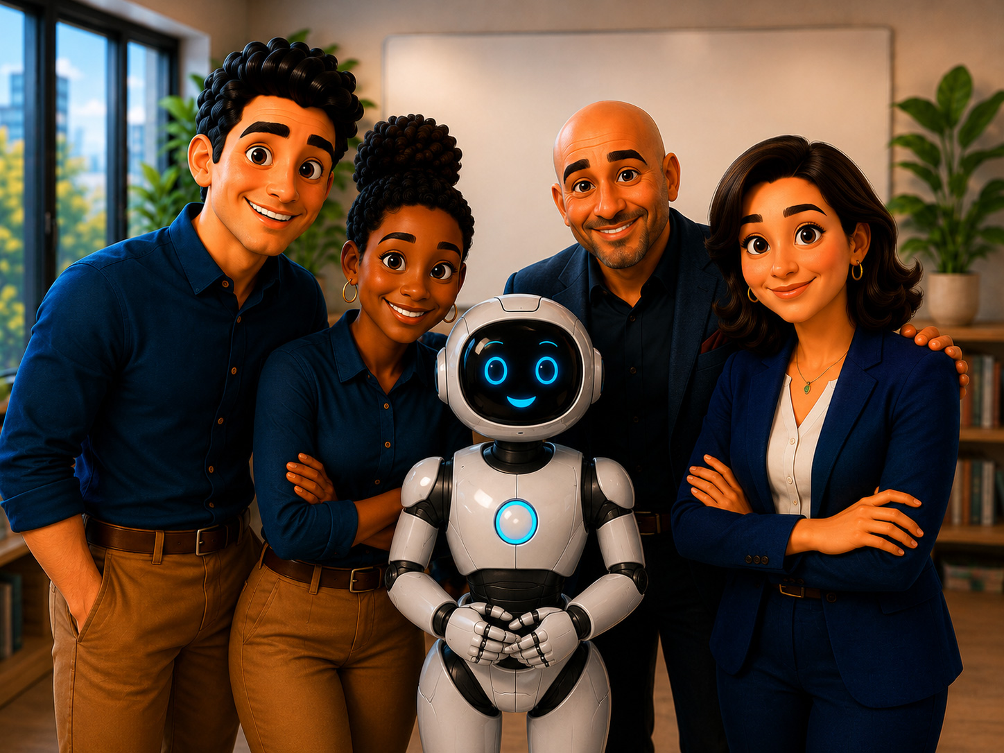 FreeThought group of people and a robot
